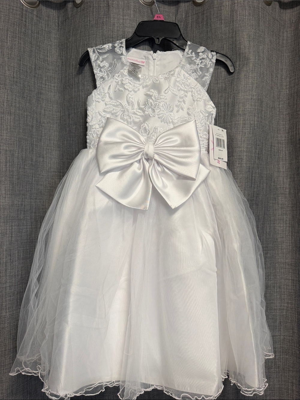Rare Editions White Lace & Satin Bow Flower Girl Dress